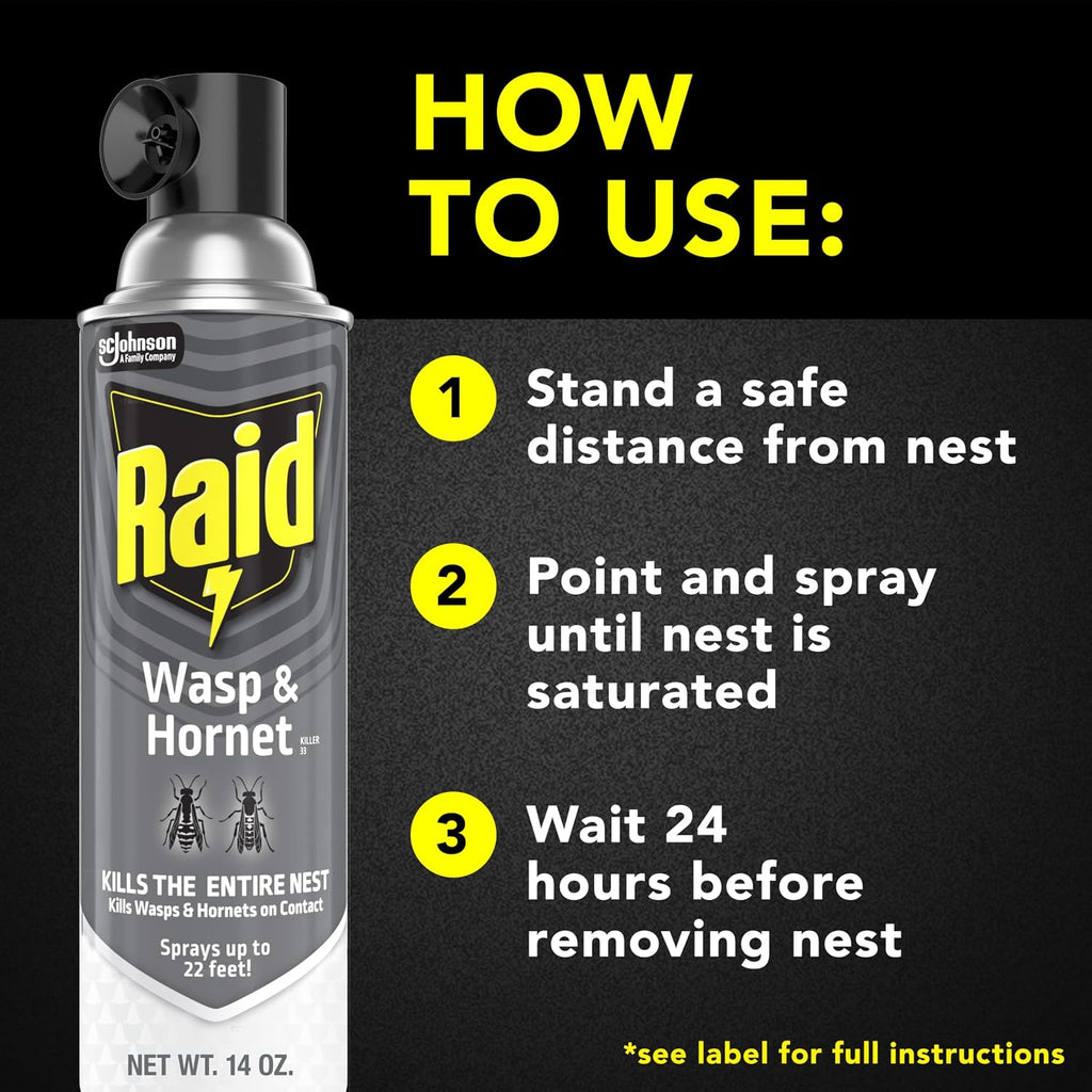 Wasp & Hornet Killer Spray, Kills the Entire Nest, for Paper Wasps, Yellow Jackets, Mud Daubers and More, 14 oz (Pack