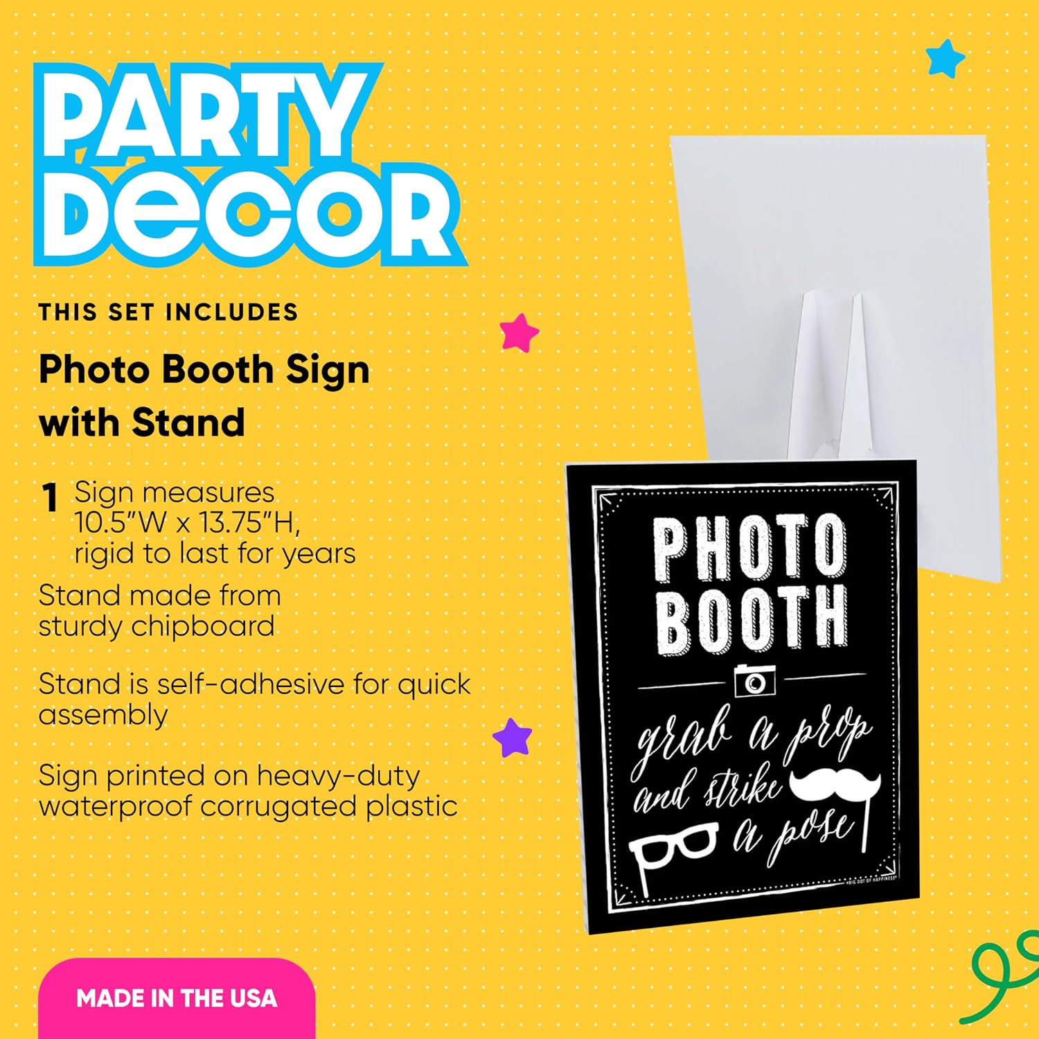 Photo Booth Sign with Stand – Festive & Durable Plastic Display – Indoor & Outdoor Party Decoration – 10.5” x 13.75”