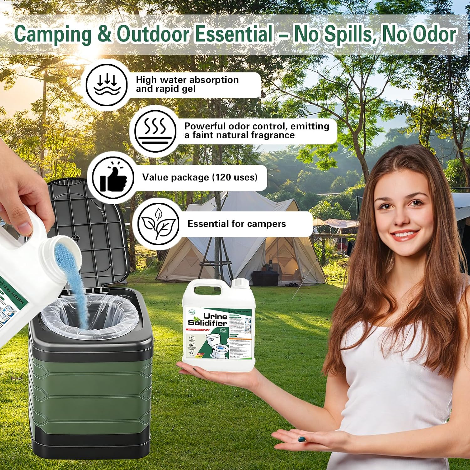 Pee Powder for Camping Toilet Gel,Urine Solidifier Powder Super Absorbent Portable Camping Toilet Deodorizer Liquid