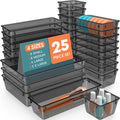 25 PCS Plastic Drawer Organizer Set, 4-Size Versatile Organizer Tool Trays & storage Bins for Makeup, Jewelry, and