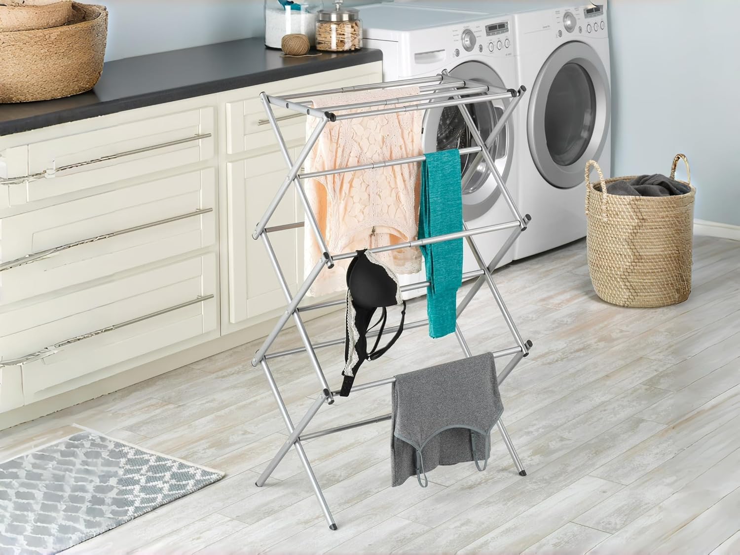 Expandable Drying Rack with 11 Bars & Top Shelf, Heavy Duty Steel Accordion Design, Space Saving Foldable Clothes