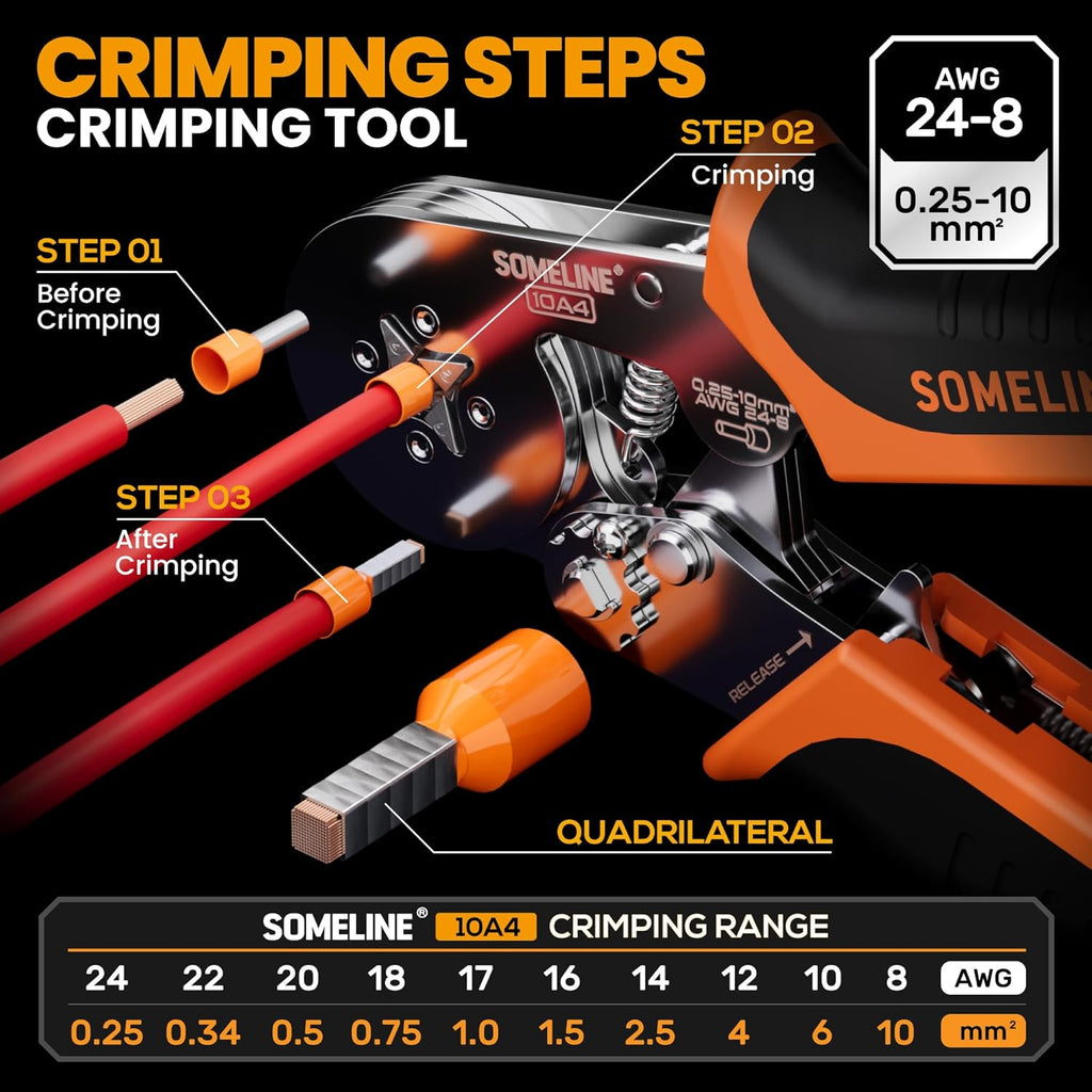 SOMELINE Ferrule Crimping Tool Kit, AWG 24-8 with 23 Sizes Wire Ferrules
