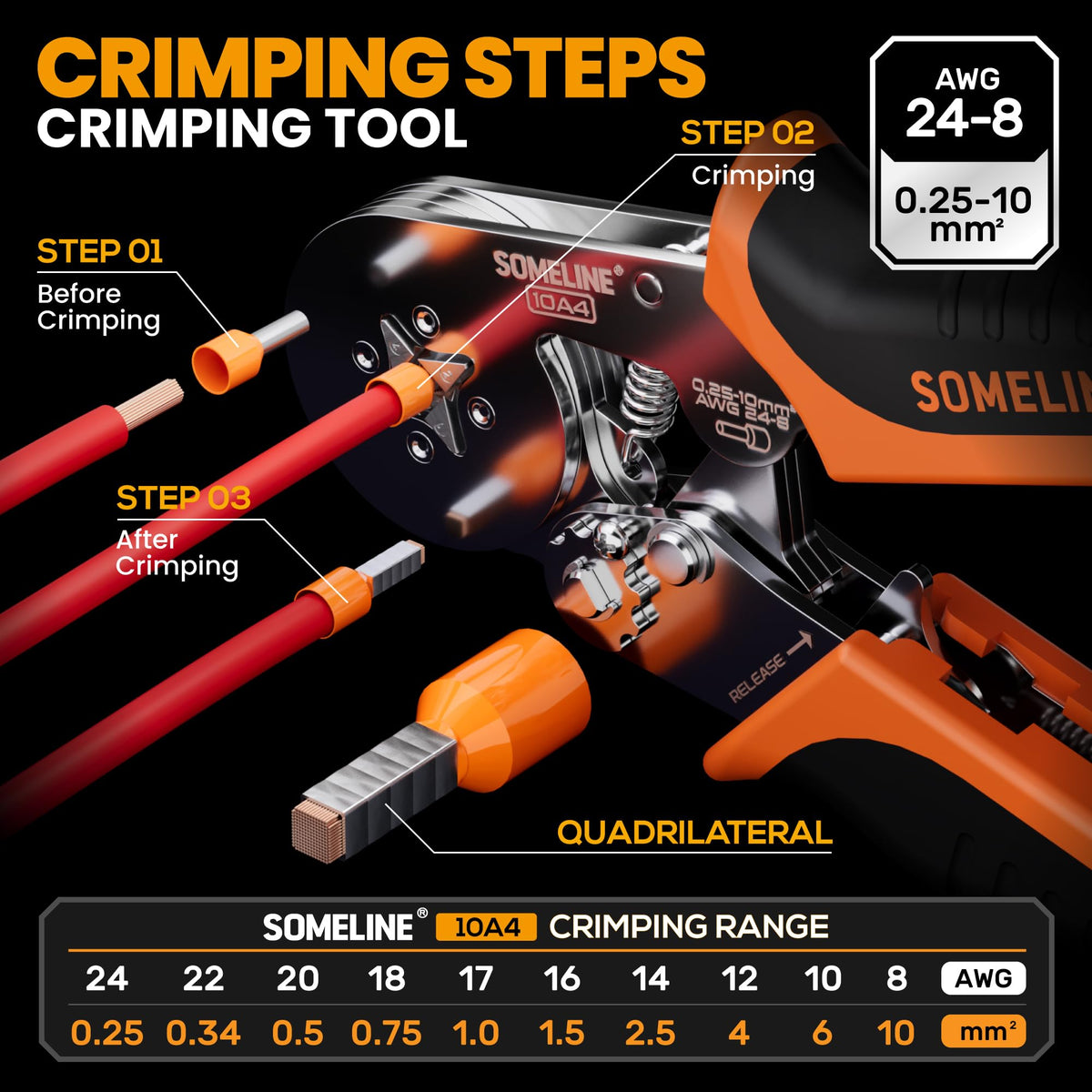 SOMELINE Ferrule Crimping Tool Kit, 24-8 AWG Crimper 18 Sizes Wire Ferrules