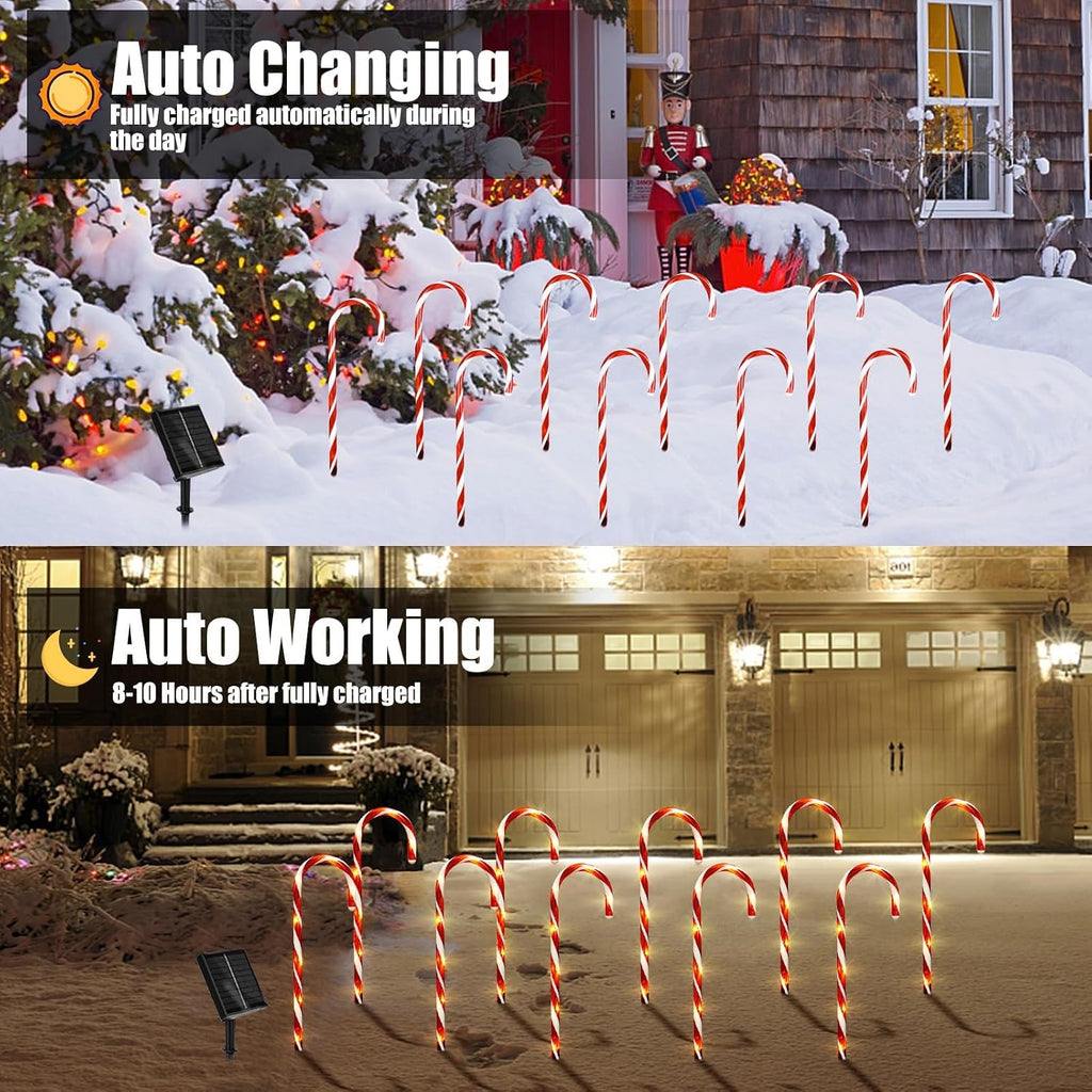Solar Candy Cane Lights, 21 Inch Red Christmas Yard Decorations | Auto-On at Dusk, 8 Lighting Modes, Cord-Free Setup