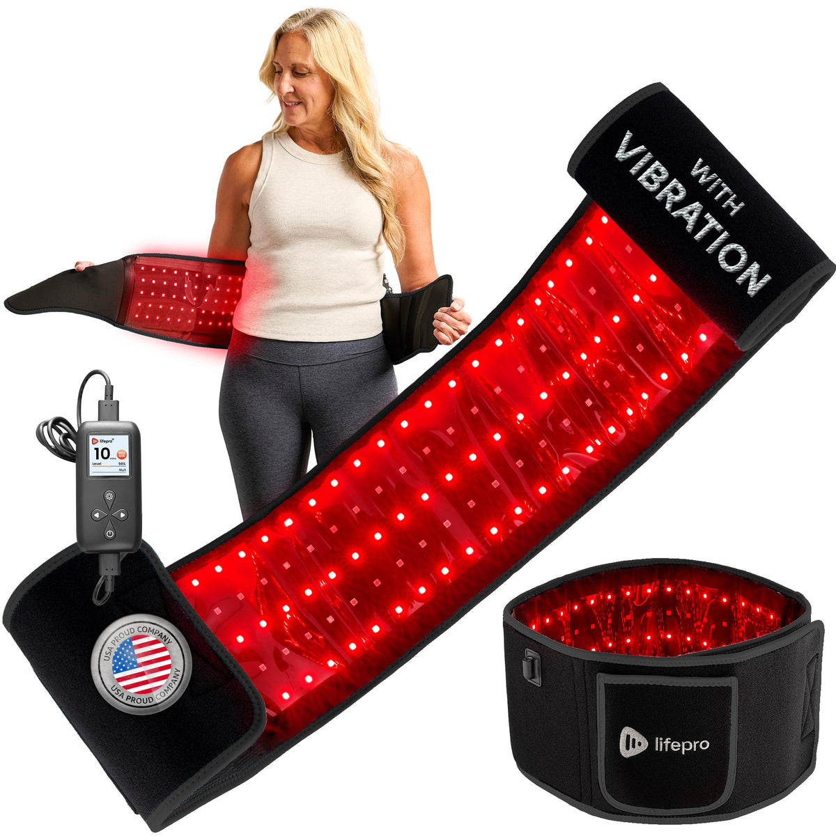 Allevared Pro Red Light Therapy Belt with Pulse Modes & Vibration