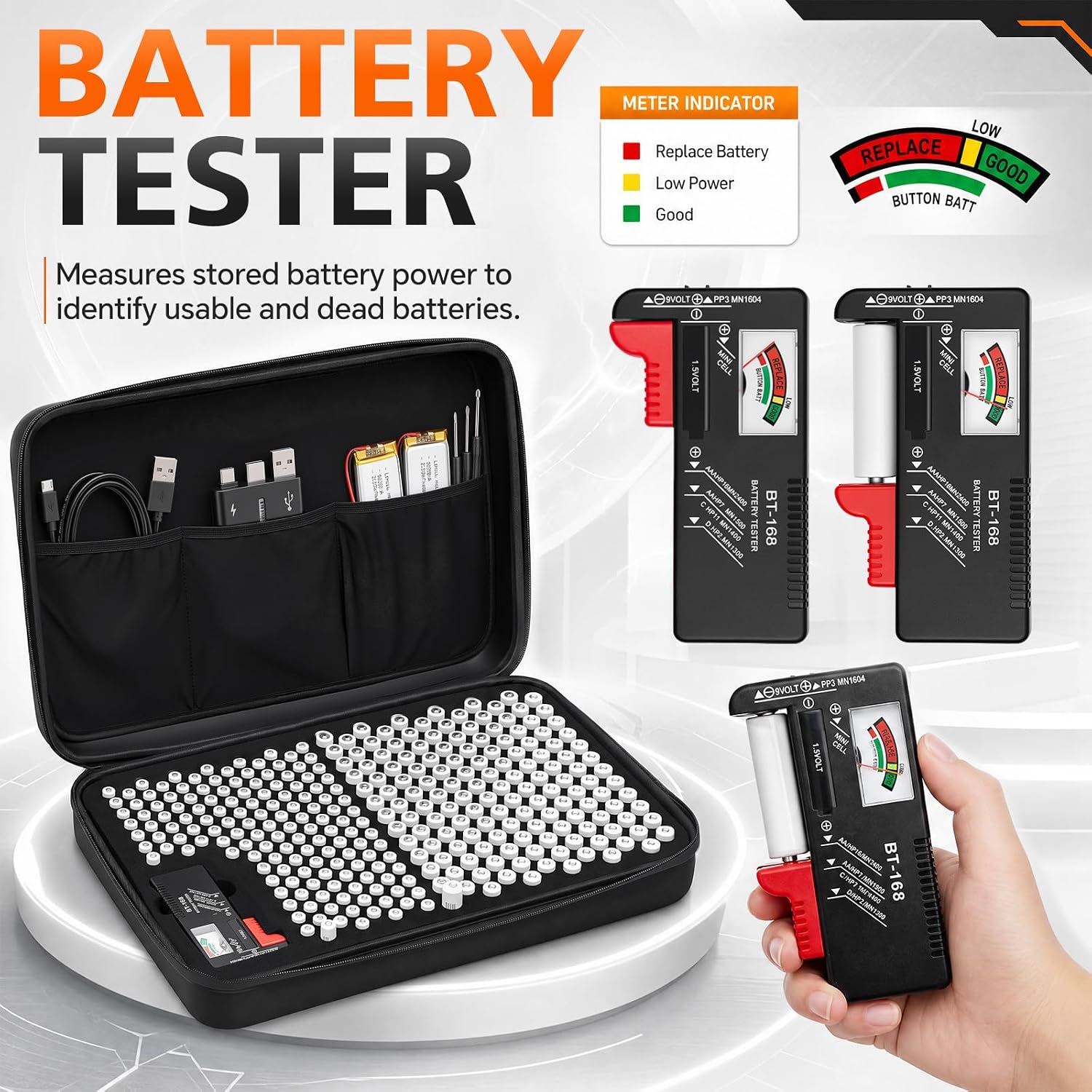 Large Capacity Battery Storage Case with Tester, Portable Organizer Bag for 300 AA & AAA Batteries, Household Home