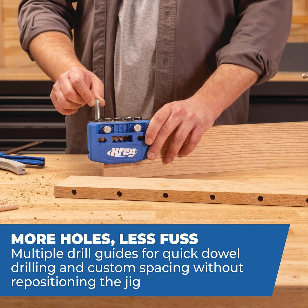 Kreg Dowel Jig Kit - Doweling Guide Kit with Removable Drill Guides - No-Measure Doweling Jig for Benchtop and