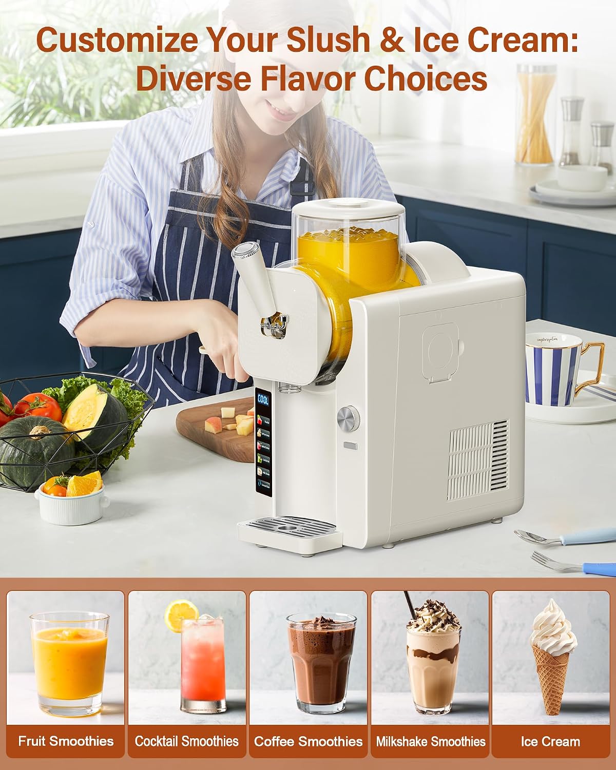 Slush Machine & Ice Cream Maker Machine 2-IN-1, for Smoothies, Margarita
