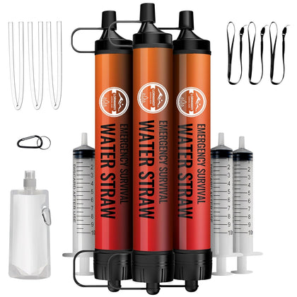 Water Filter Straw 3 Pack - Outdoor Camping & Hiking Survival Gear | Personal Survival Water Filtration System Ideal