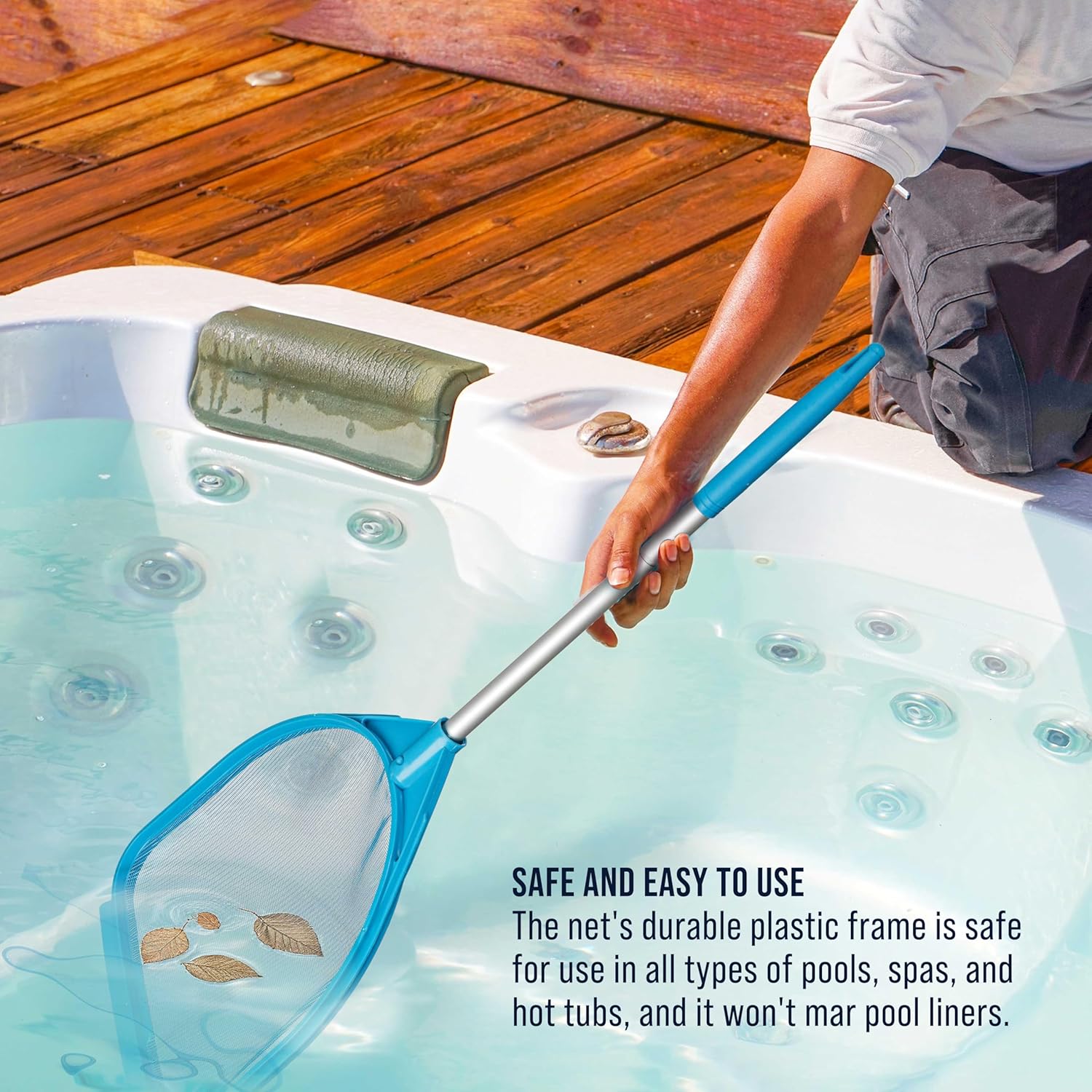Pool and Spa Skimmer Net with Pole, Handheld Fine Mesh Pool Skimmer Net - Hand Held Spa, Hot Tub, Pond Cleaning