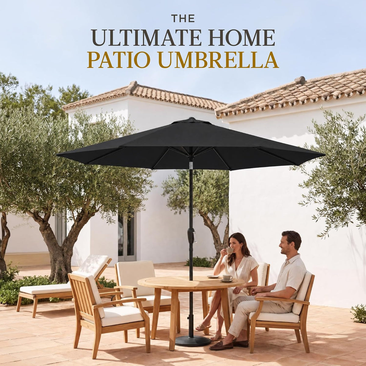 9ft Commercial Grade Patio Umbrella, 5-Year Fade Resistant 260 GSM Polyester Canopy, Rustproof Aluminum Frame, Smooth
