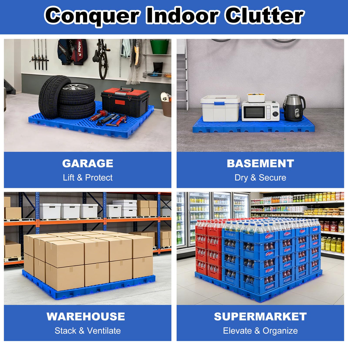 Kerbaeo Interlocking 2 Pcs Plastic Pallets for Basement Storage