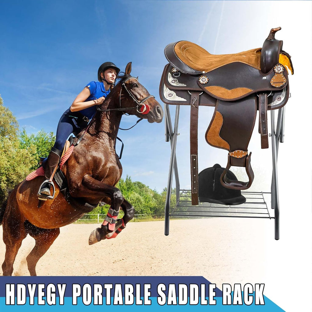 Saddle Rack Portable Folding Horse Saddle Stand for English and Western Saddles,28" L x 19" W x 37.5" H,Silver