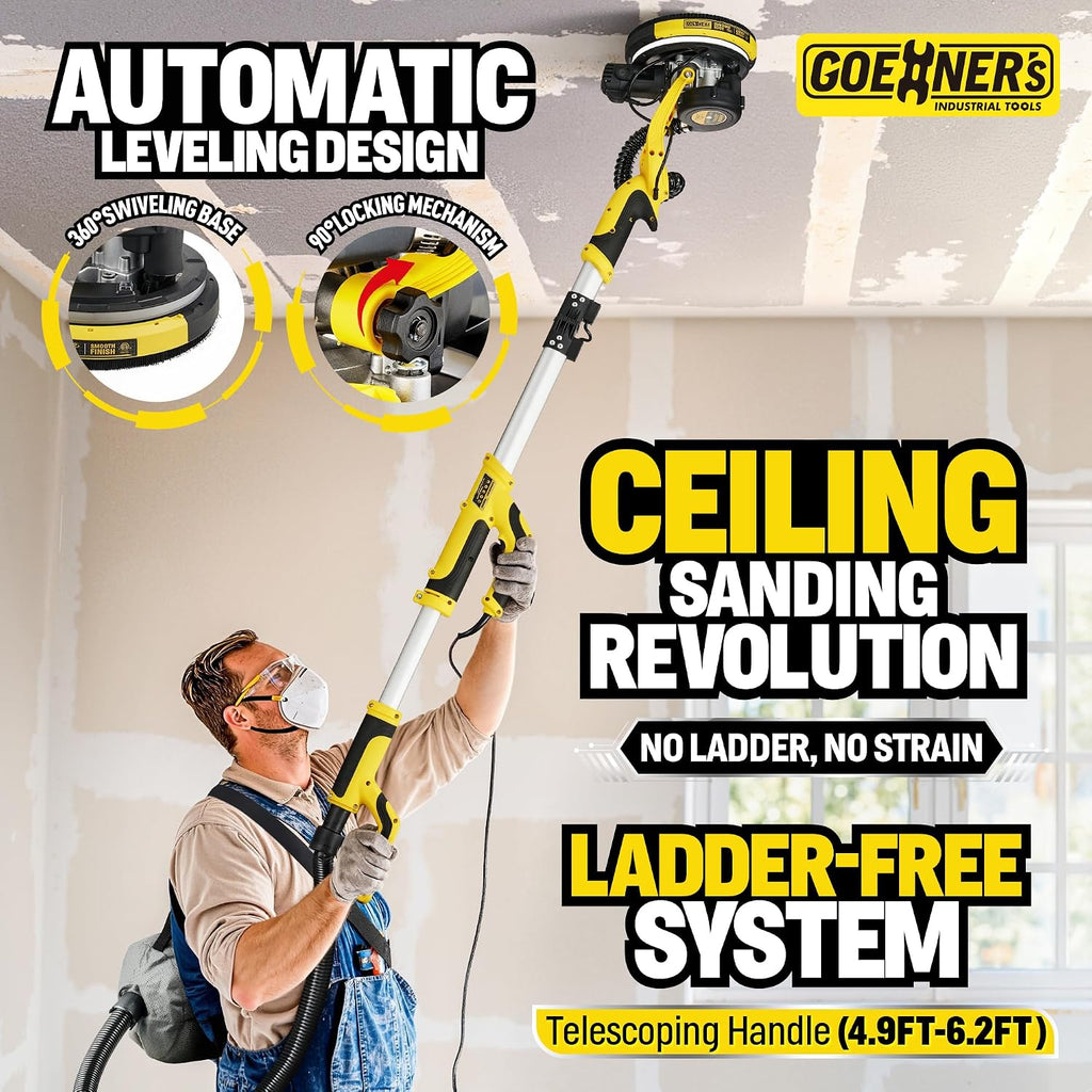 Drywall Sander, 780W Electric Drywall Sander with Vacuum Attachment, Auto Dust Collection, 7 Variable Speed