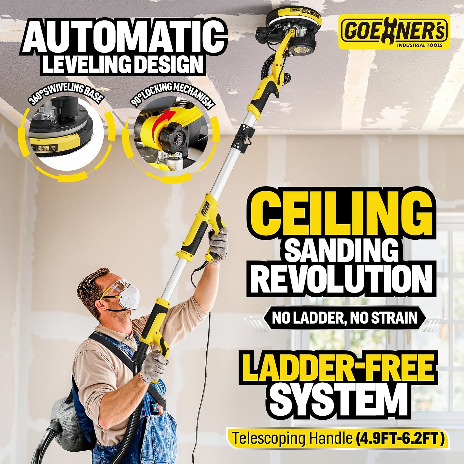 Drywall Sander, 780W Electric Drywall Sander with Vacuum Attachment, Auto Dust Collection, 7 Variable Speed