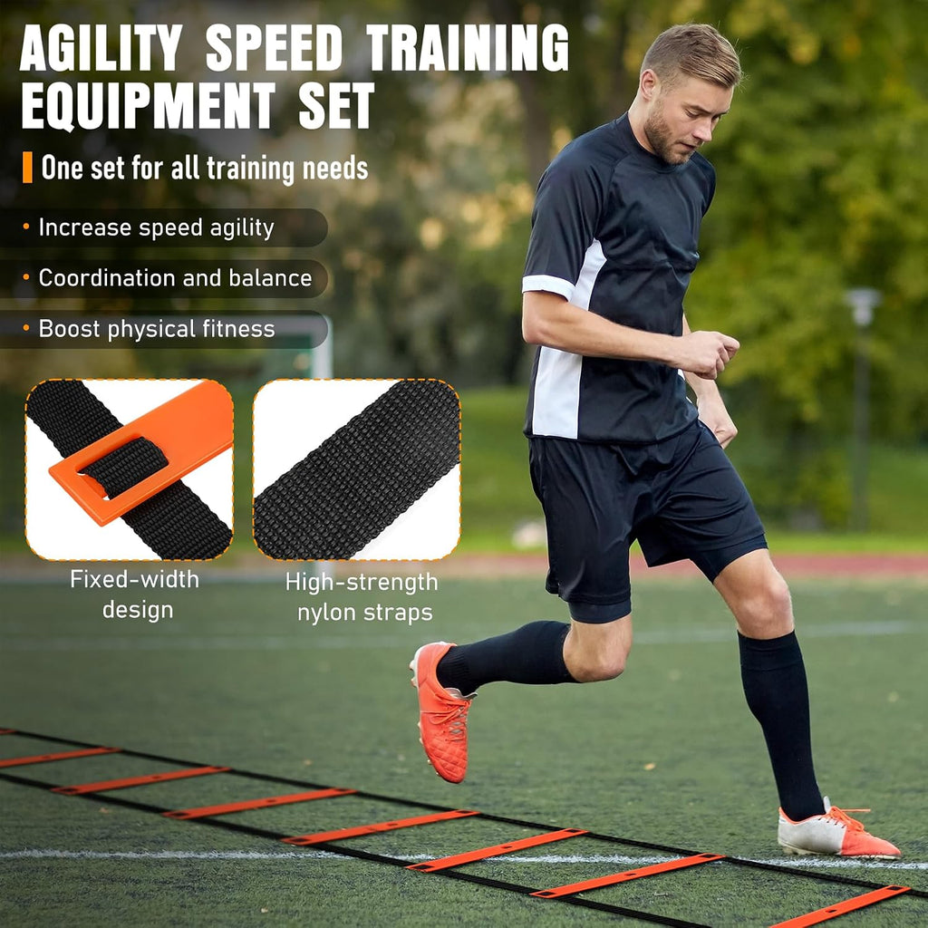 Agility Ladder, Agility Speed Training Equipment Set, 20ft Speed Ladder | 4 Hurdles, 12 Soccer Cones, Jump Rope