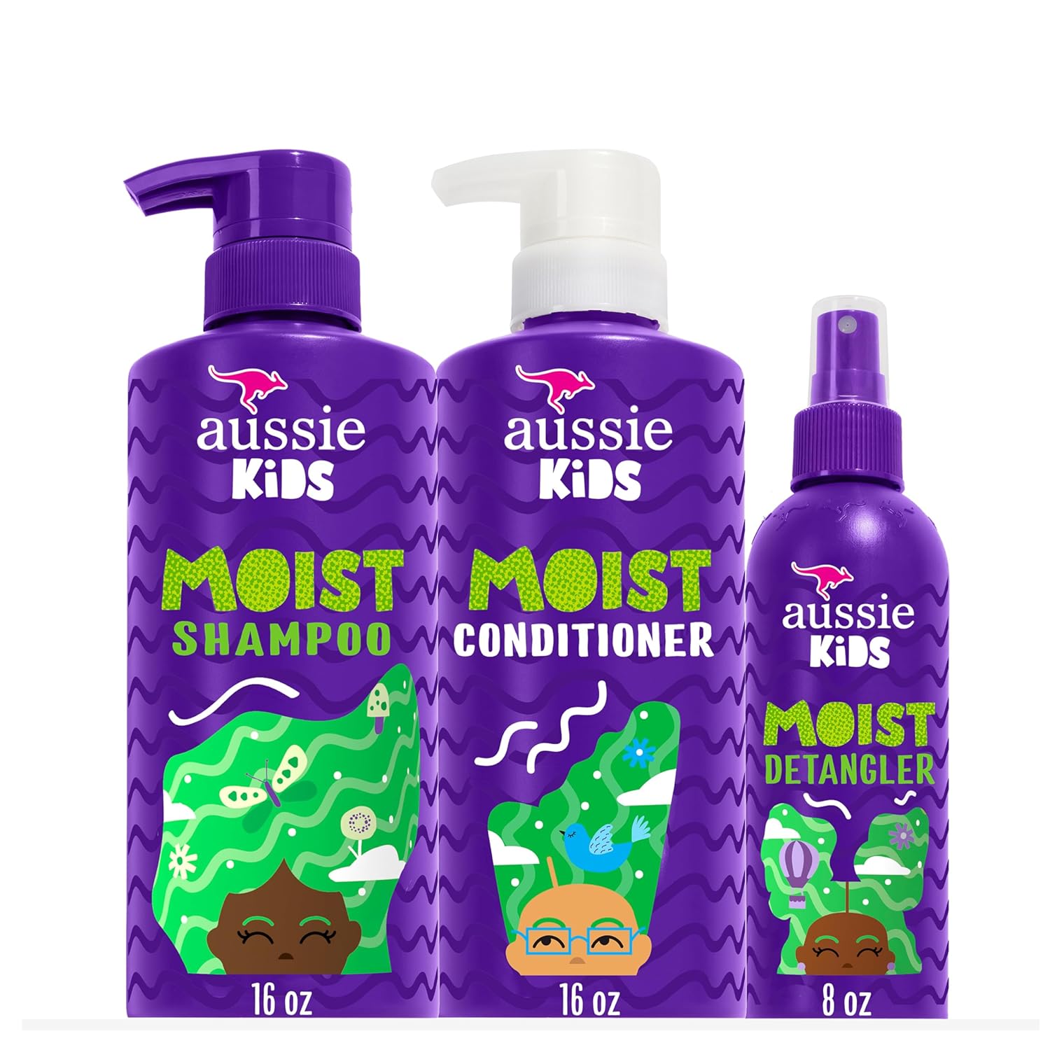 Kids Hair Care Bundle Set Including: Shampoo (16 Fl Oz), Conditioner (16 Fl Oz) & Detangler Spray (8 Fl Oz), Paraben