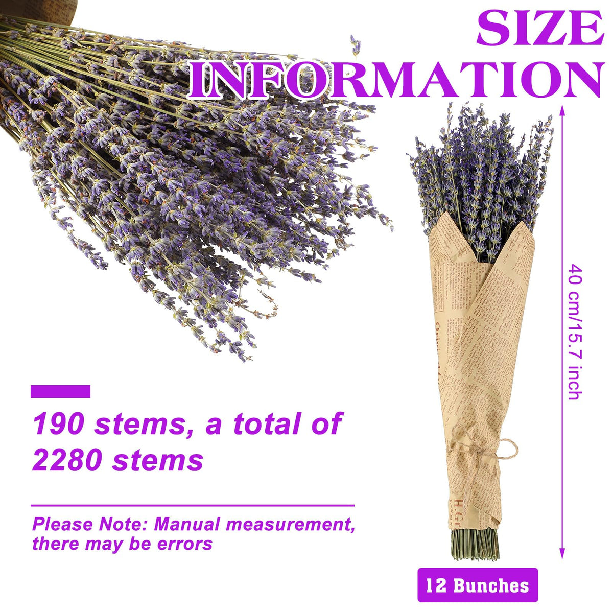 12 Pack Total 2280 Stems Dried Lavender Bundle Bulk