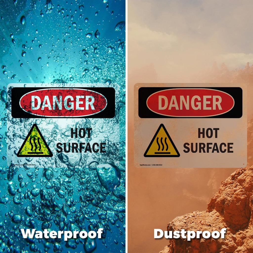 (2 Pack) Hot Surface OSHA Danger Sign 7 Inch X 5 Inch Vinyl Label Decal Sticker Weather Resistant, UV Protected for