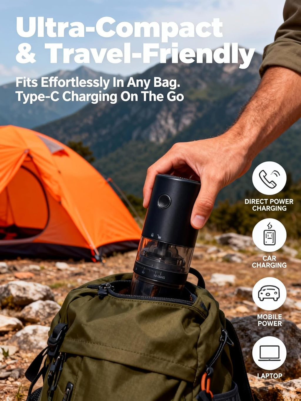 Portable Electric Burr Coffee Grinder - Grind While Charging - Visual Bean Hopper - 38 External Grind Settings - 1.8X