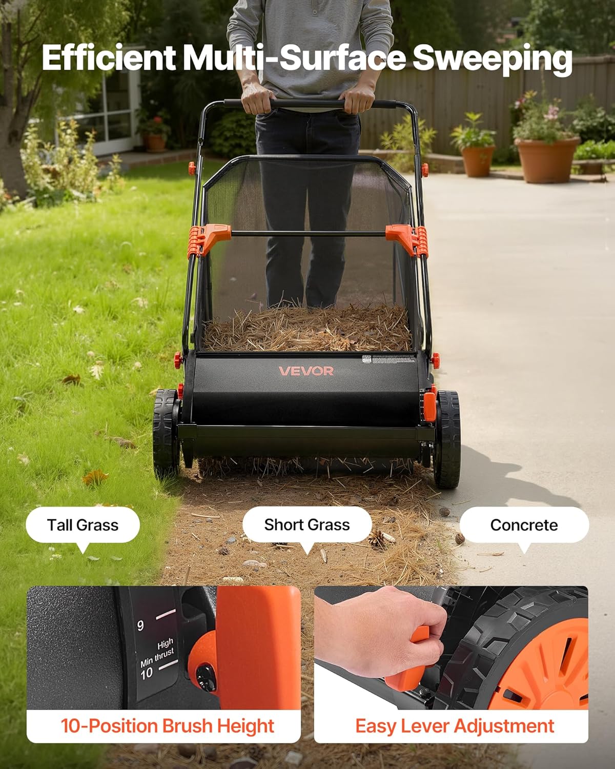 Push Lawn Sweeper 26 in Leaf & Grass Collector 7 cu. ft. Hopper Bag