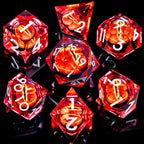 RPG Resin Dice Gazes Eye Dice Silver Red Liquid Core Flaming RPG Sharp Edged Dice Set with Gift Box, Polyhedral D and