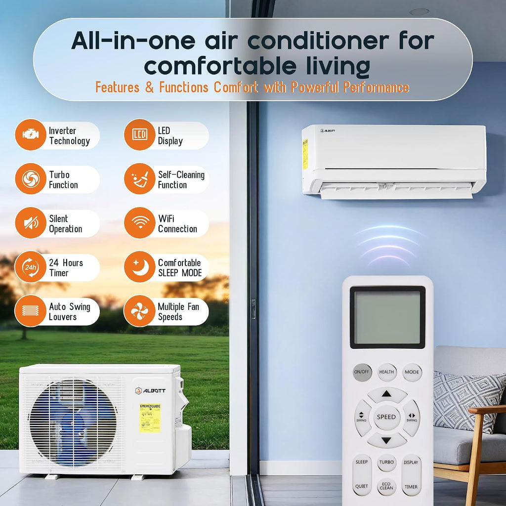 12,000 BTU Mini Split Air Conditioner and Heater SEER2 18, 115V | Inverter Energy-Efficient AC with Self-Cleaning