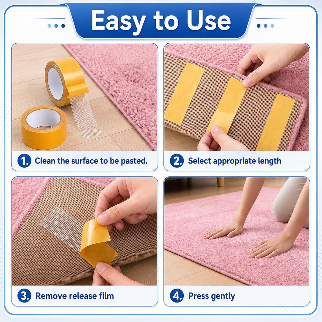 8 Rolls Double Sided Fabric Tape 1&2 Inch Heavy Duty Carpet Hem Tape