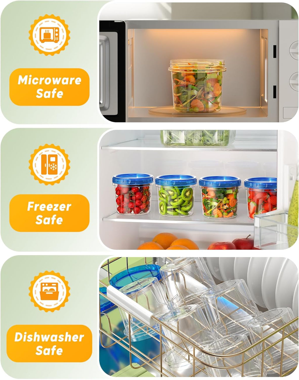 6 Pack-24 oz Freezer Storage Containers, Plastic Food Storage Containers with Twist Top Lids, BPA Free and Reusable