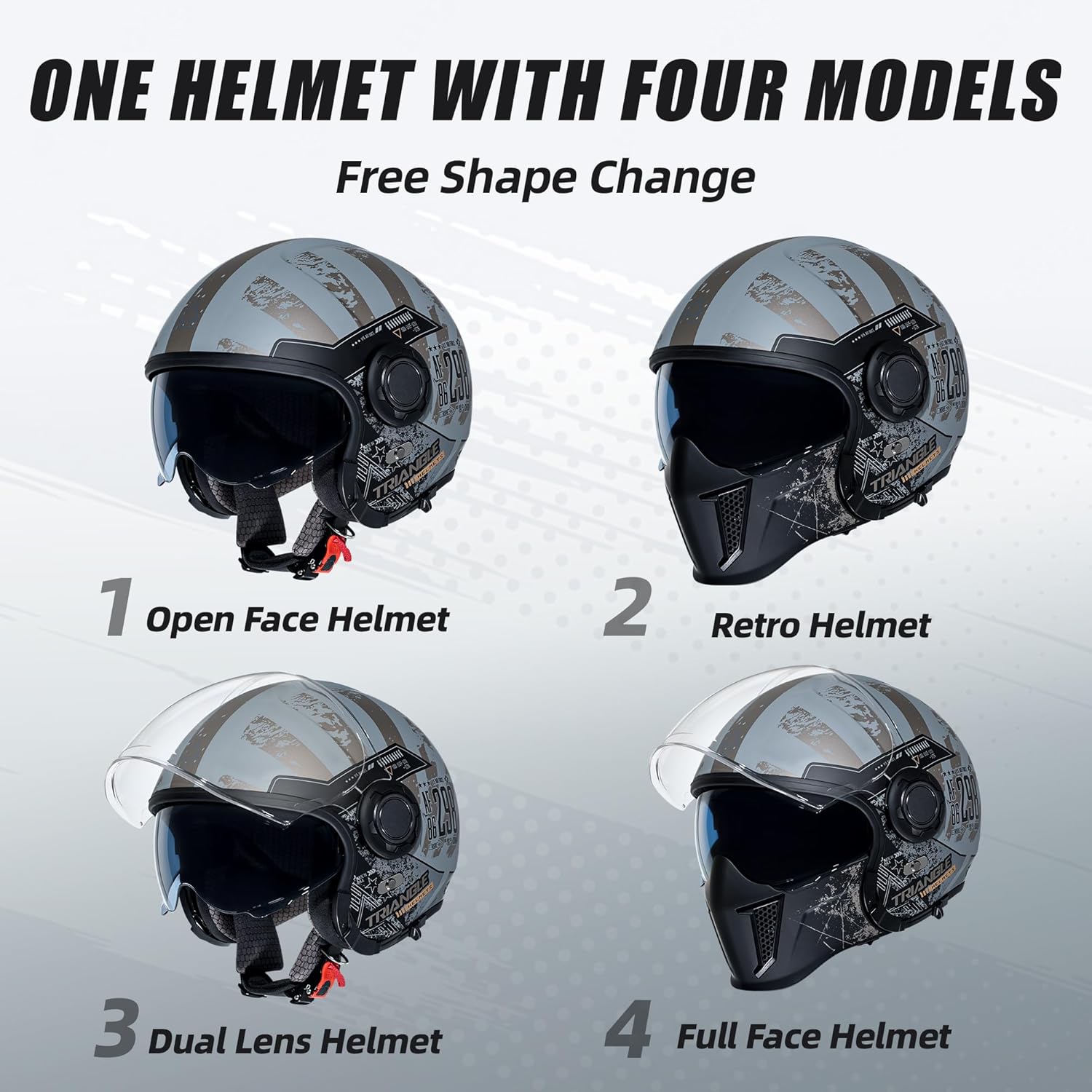 Convertible Full Face Motorcycle Helmet DOT Approved for Men Women | Detachable mask transforms to 3/4 open face