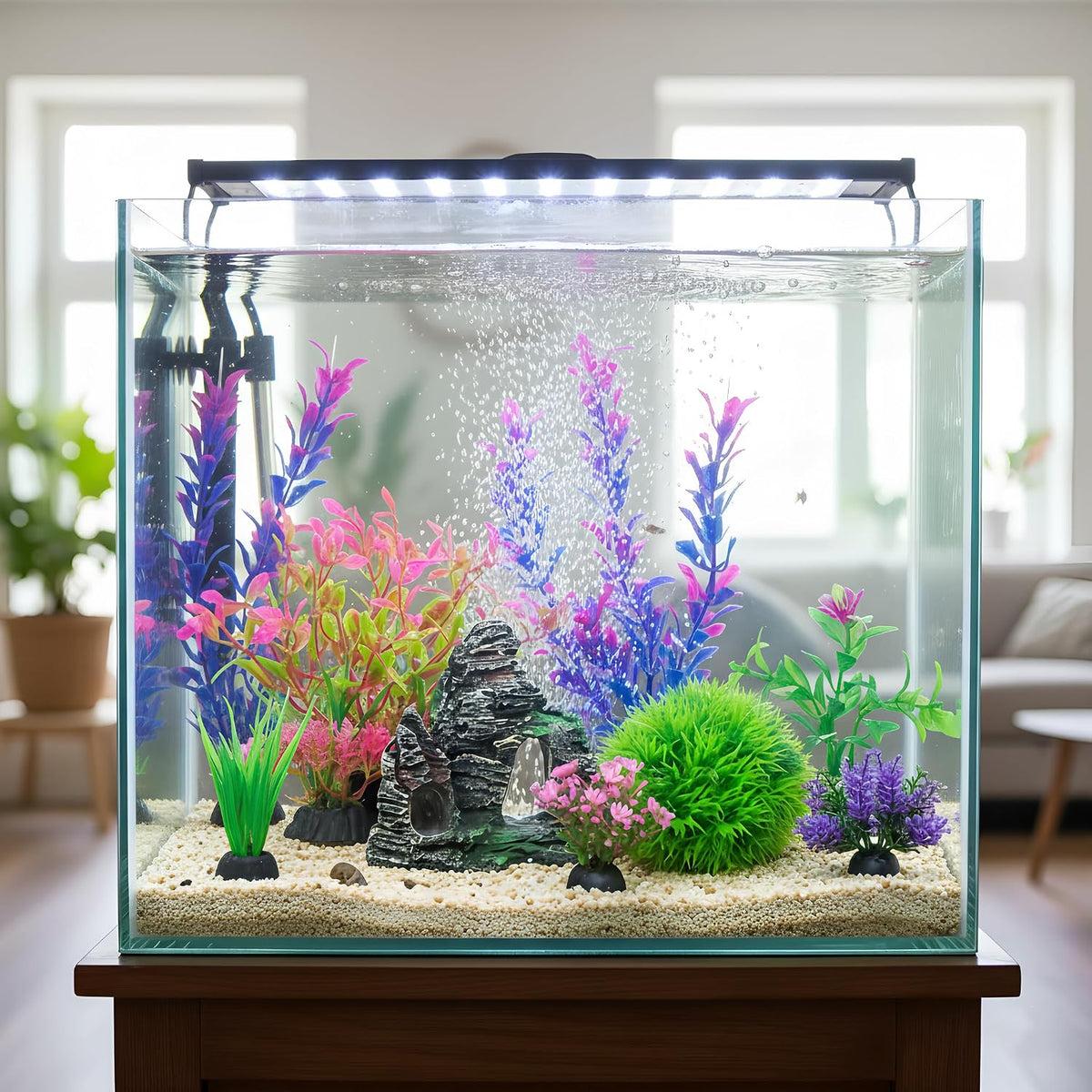 Aquarium Artificial Plants & Rock Cave Betta Fish Tank Decor Set