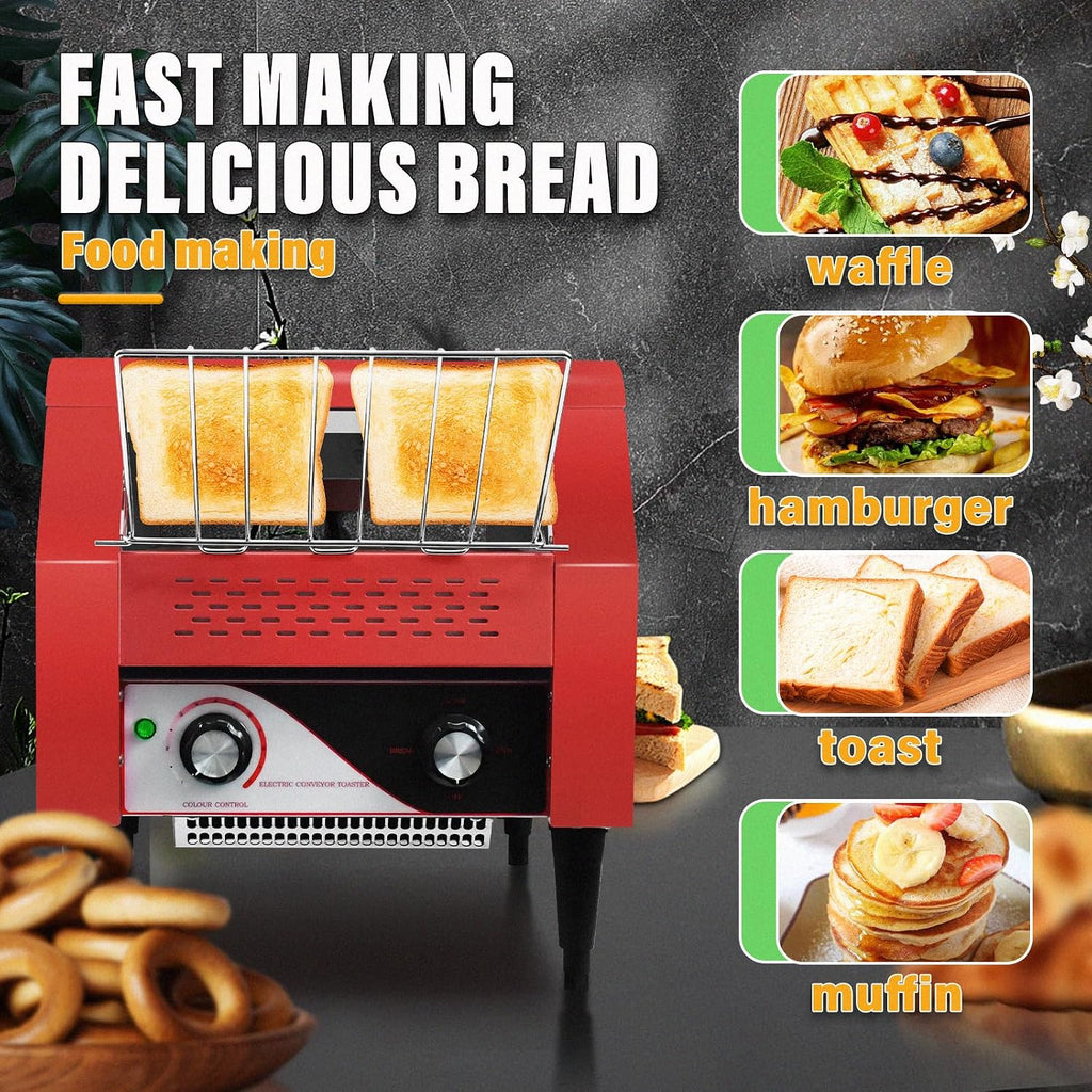 Commercial Conveyor Toaster 300 Slices/Hour Red Conveyor Toaster 3 Modes/7 Speeds Stainless Steel Tabletop Toaster