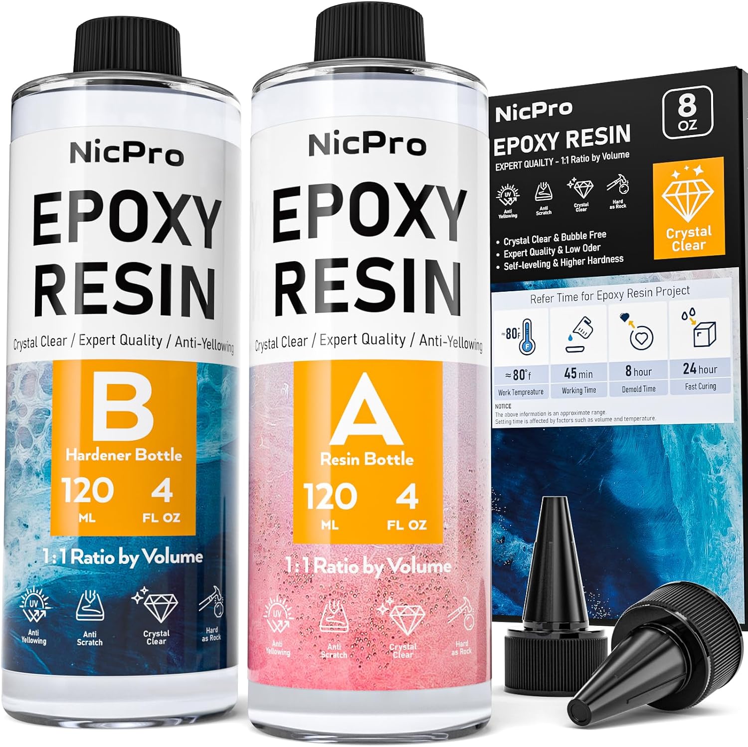 8 Ounce Crystal Clear Epoxy Resin Kit, Food Safe Resin | DIY Starter Epoxy Resin for Art Craft, Canvas Painting