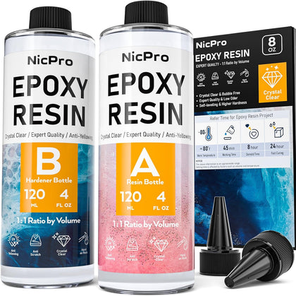 8 Ounce Crystal Clear Epoxy Resin Kit, Food Safe Resin | DIY Starter Epoxy Resin for Art Craft, Canvas Painting