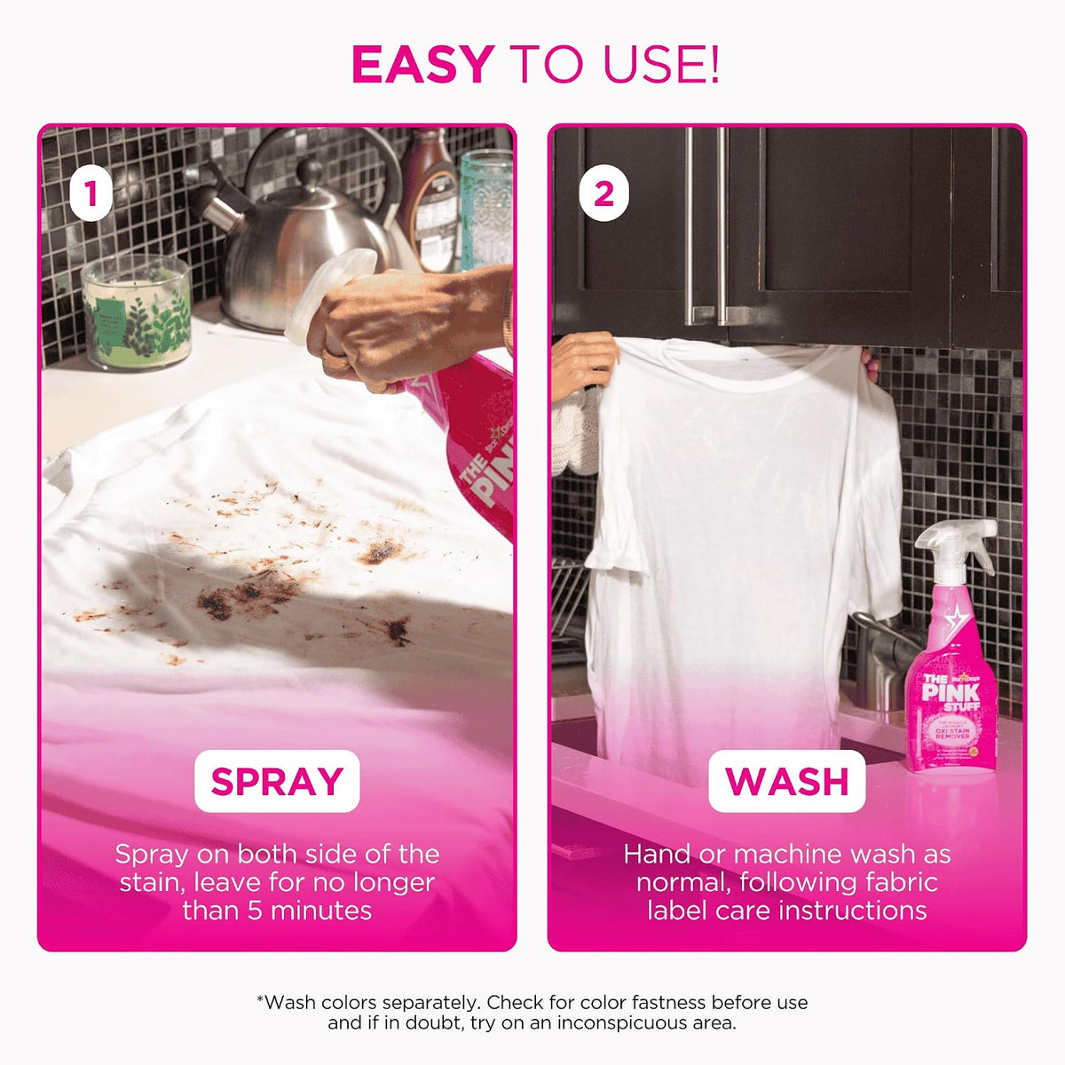 The Pink Stuff Laundry Oxi Stain Remover Spray, 16.9 Fl Oz 2 Pack