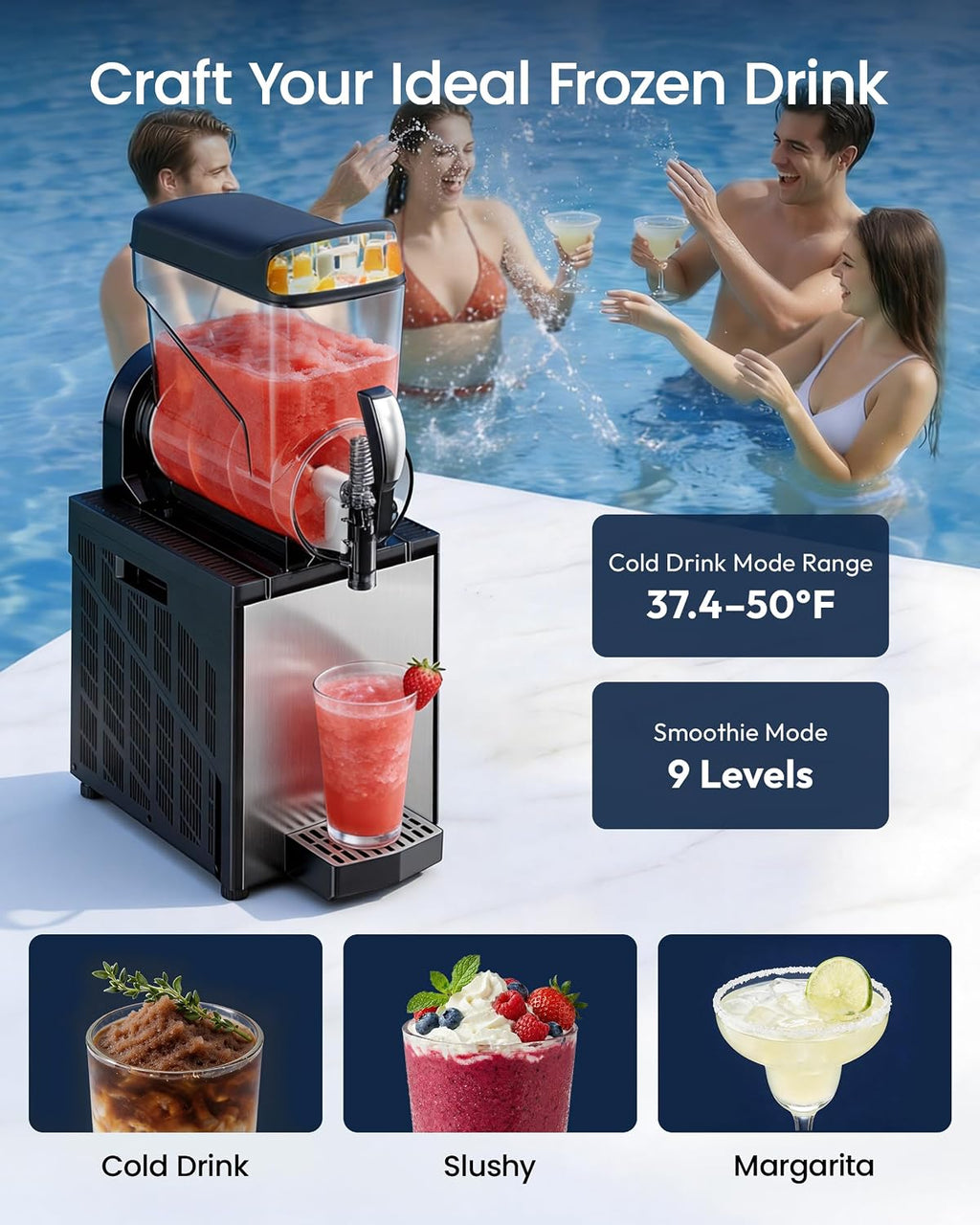 15L Commercial Slushie Machine, Margarita Maker with LED