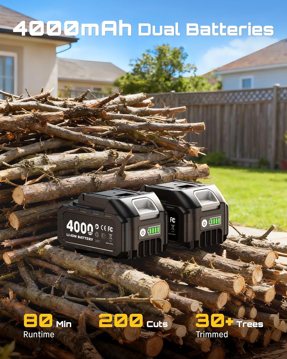 2-in-1 Electric Pole Saws for Tree Trimming, Brushless Motor | 2 x 4000mAh Batteries,Hand Held Mini Chainsaw Cordless