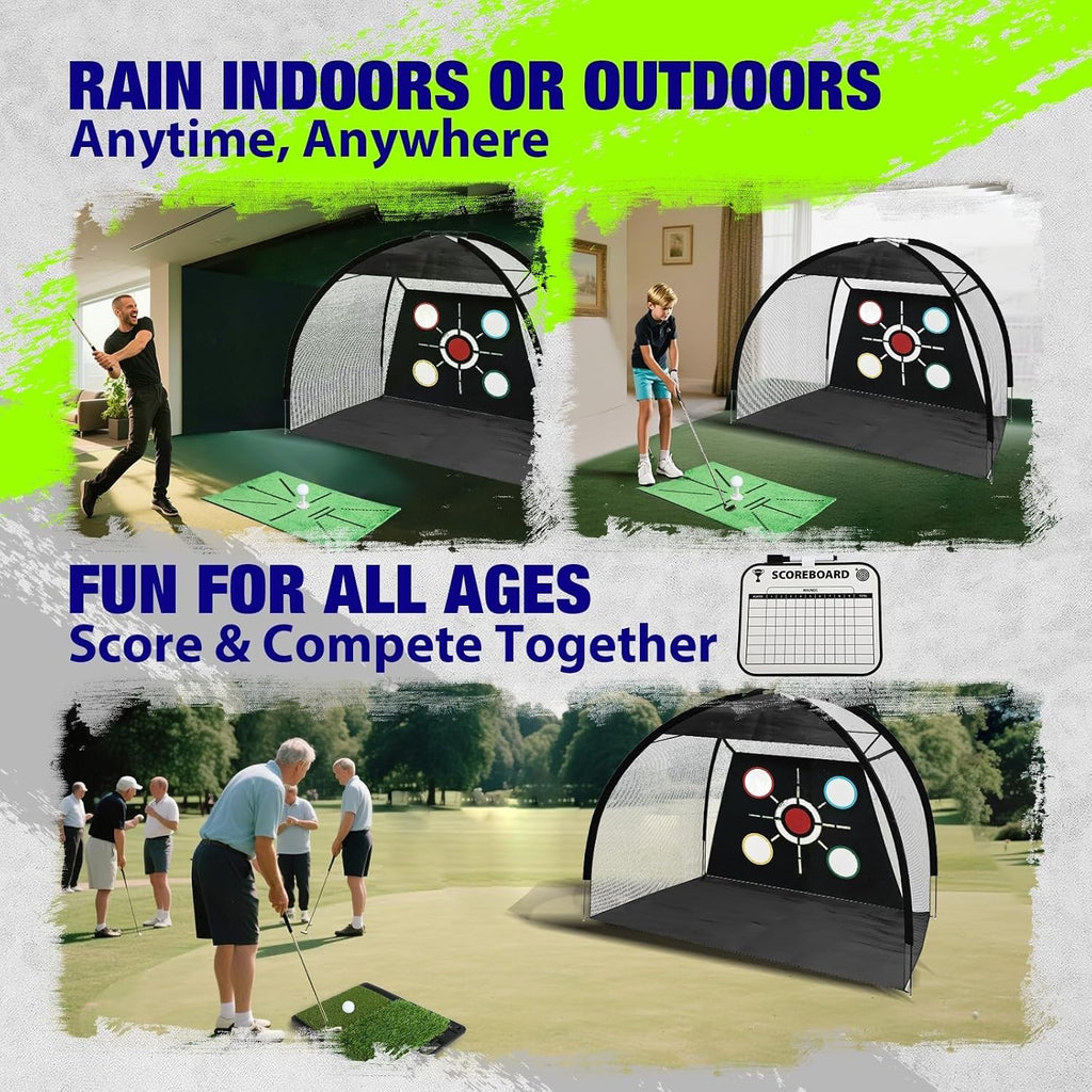 Golf Net, Pro-Grade 10x7 FT Practice Net Kit with 2-in-1 Replaceable Non-Slip Turf Mat, Golf Driving Nets for