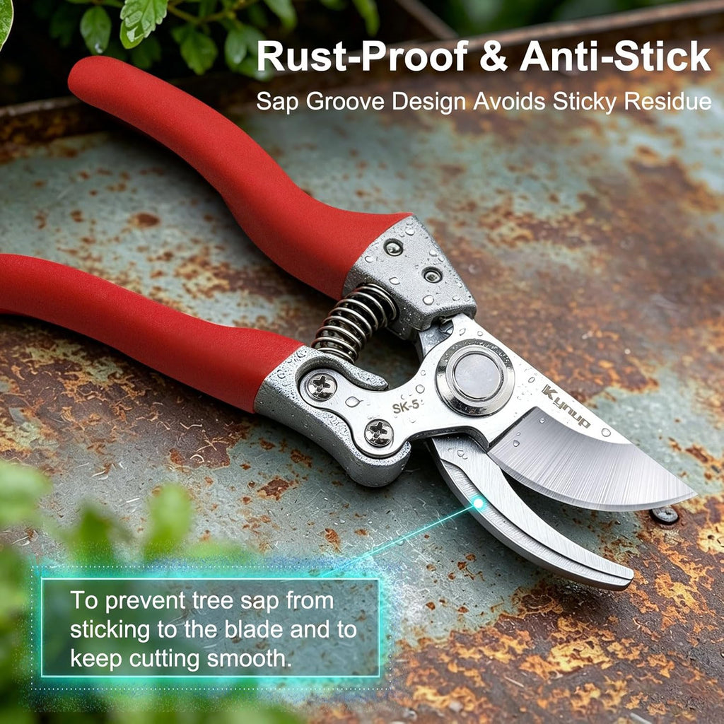8.6" Professional Pruning Shears for Gardening, SK5 Stainless Steel Garden Hand Pruners for Heavy Duty Clean Cuts 4X