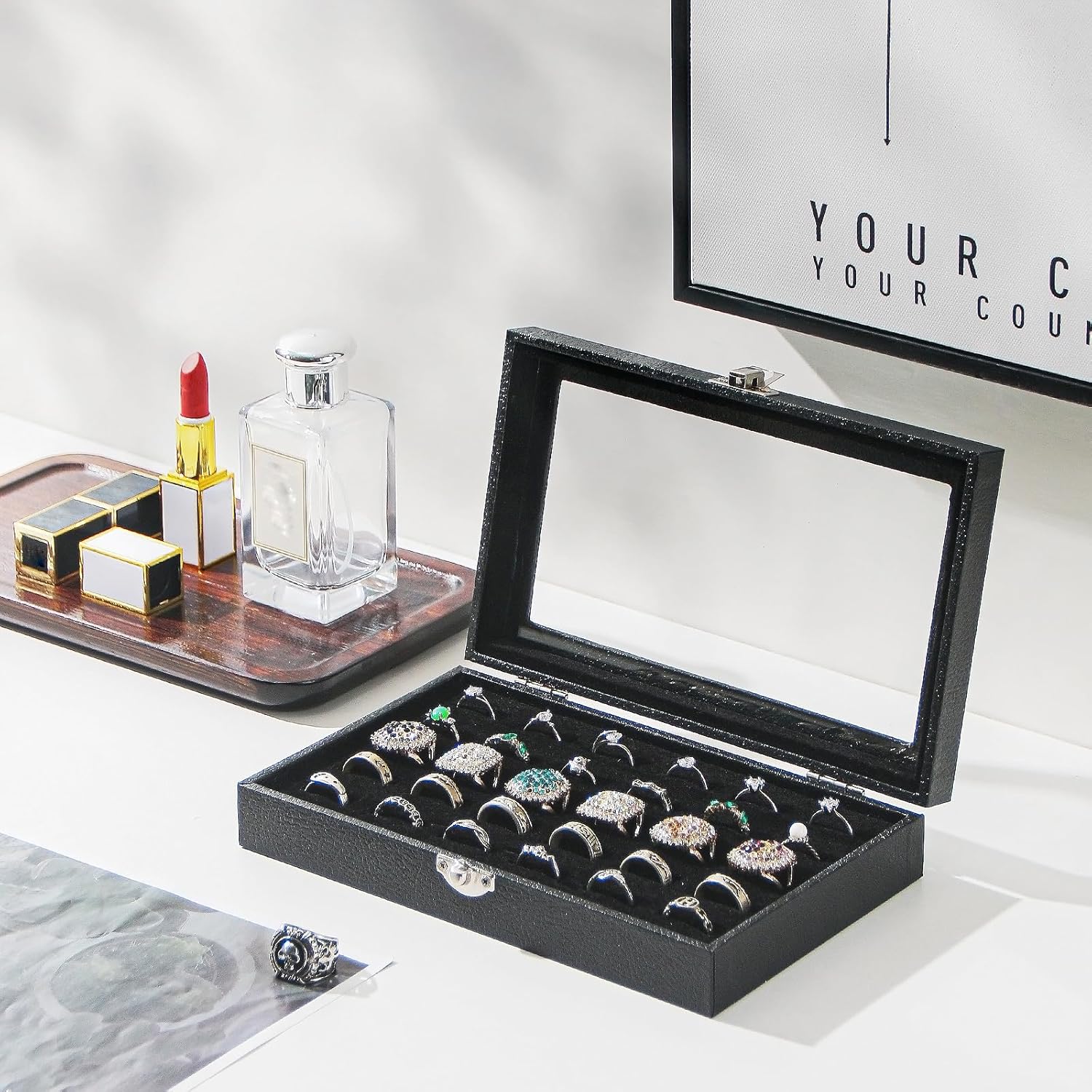 Ring Organizer Box for Jewelry,Rings Cufflinks Storage Case,Small Jewelry Box for Travel, Pretty Gifts for