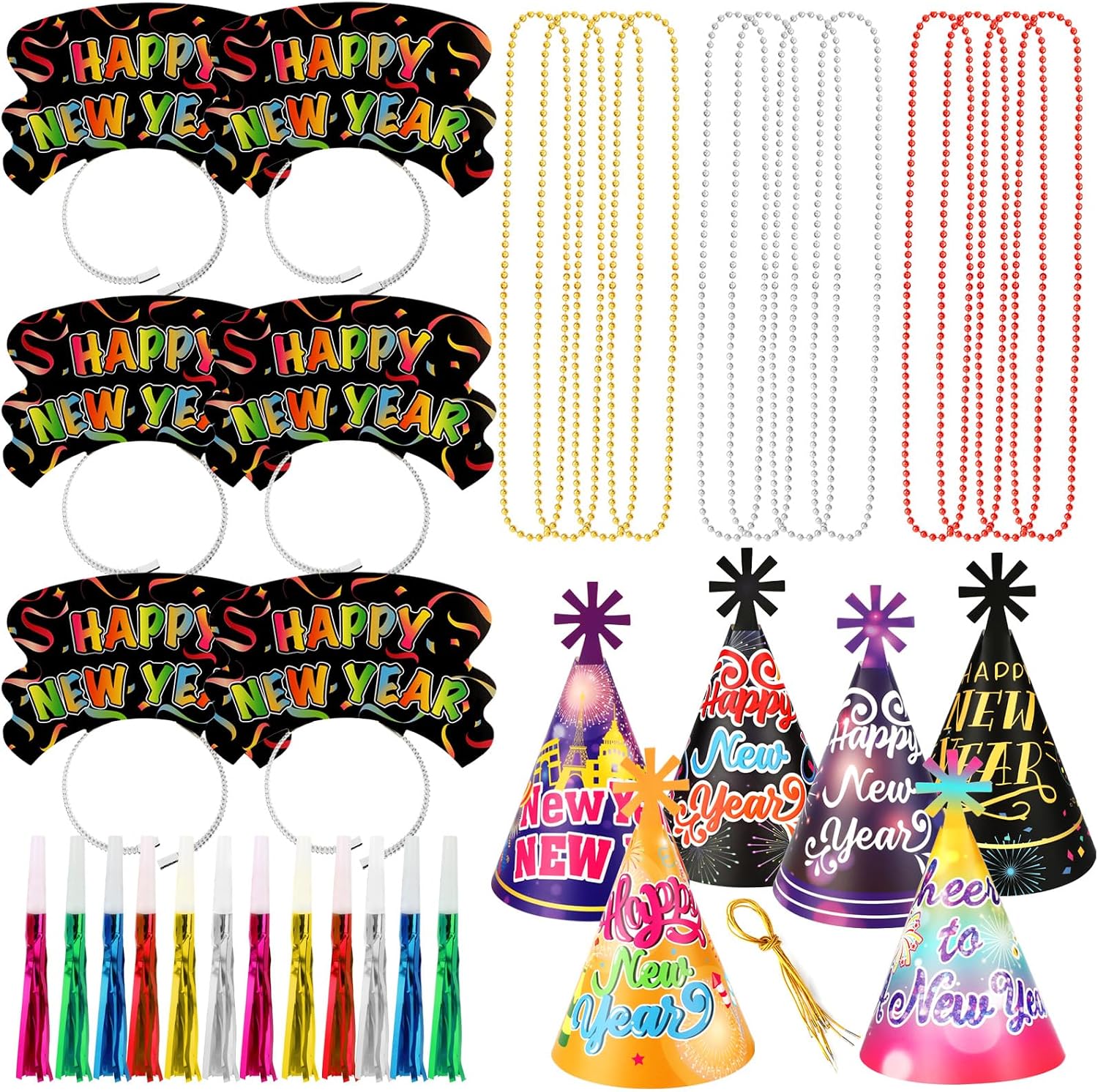 Colorful New Years Eve Party Supplies 2026, Pack of 36 Happy New Year Decorations 2026 Kit, Happy New Year Headband
