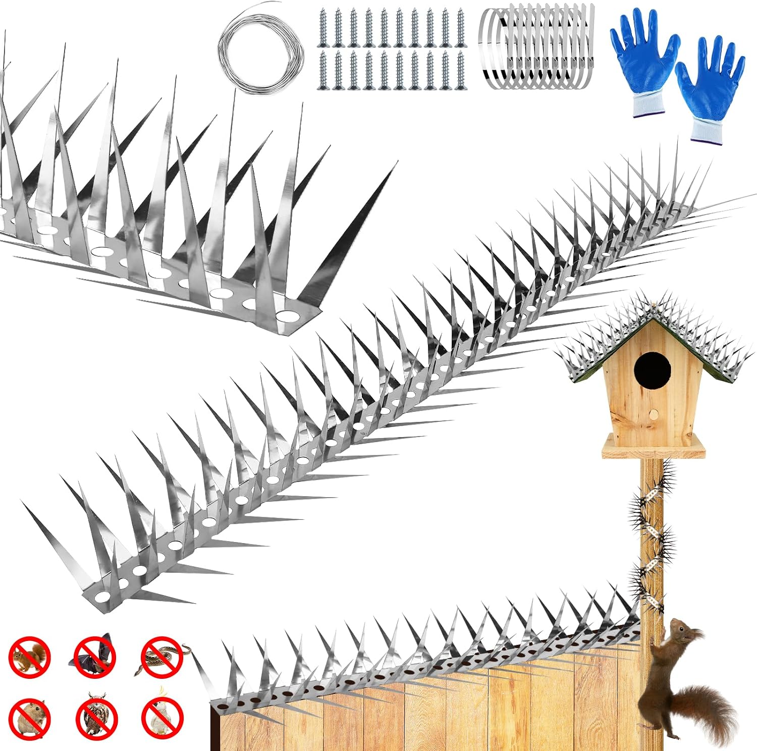 Bird Spikes 13 FT Anti Climb Spikes Stainless Steel Bird Squirrel Deterrent | Acts as squirrel baffles for bird