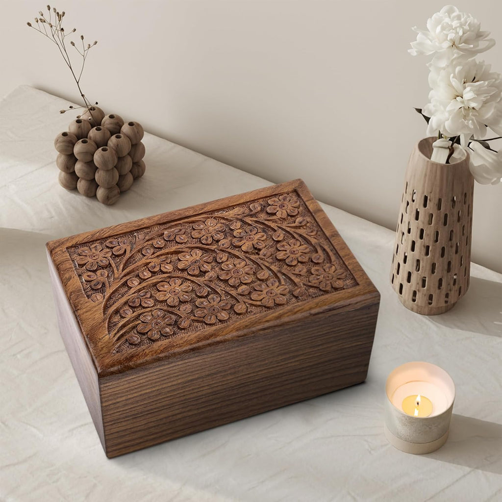 SIC Keepsake Urn for Ashes, Engraved Rosewood, 14 cu in