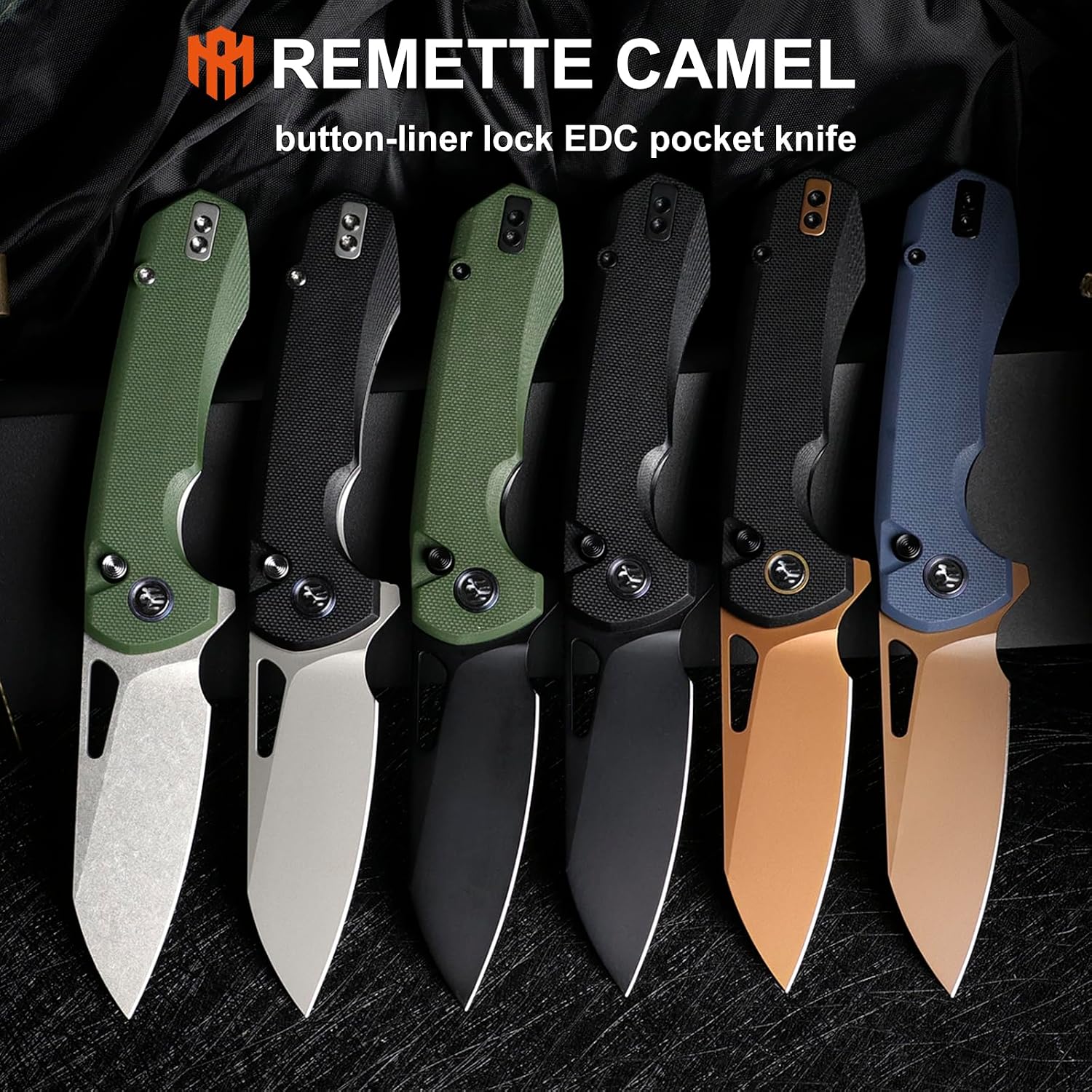 RT-CAMEL Folding Pocket Knife, 3.1" D2 Steel Blade, G10 Handle | Button Liner Lock, Smooth Flipper Action, Reversible