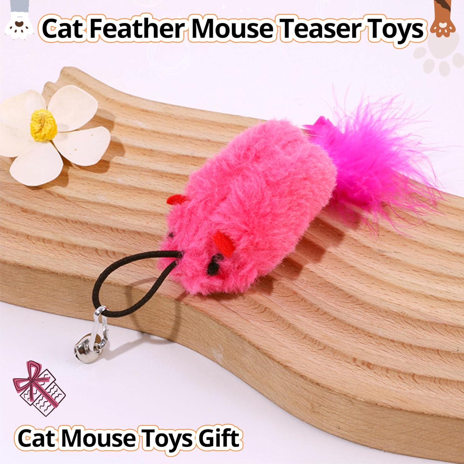 Cat Toy Refill, 2 Pack Mouse Toy with Feather Tail and Bell for Cat Wand Toy Accessories Cat Toy Attachments