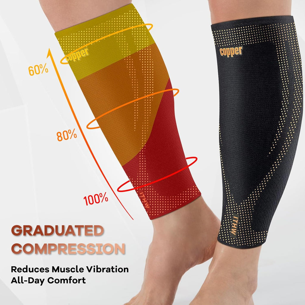 Copper Calf Compression Sleeves for Men & Women - Premium High Stretch Graduated Compression with Anti-Slip Grip |