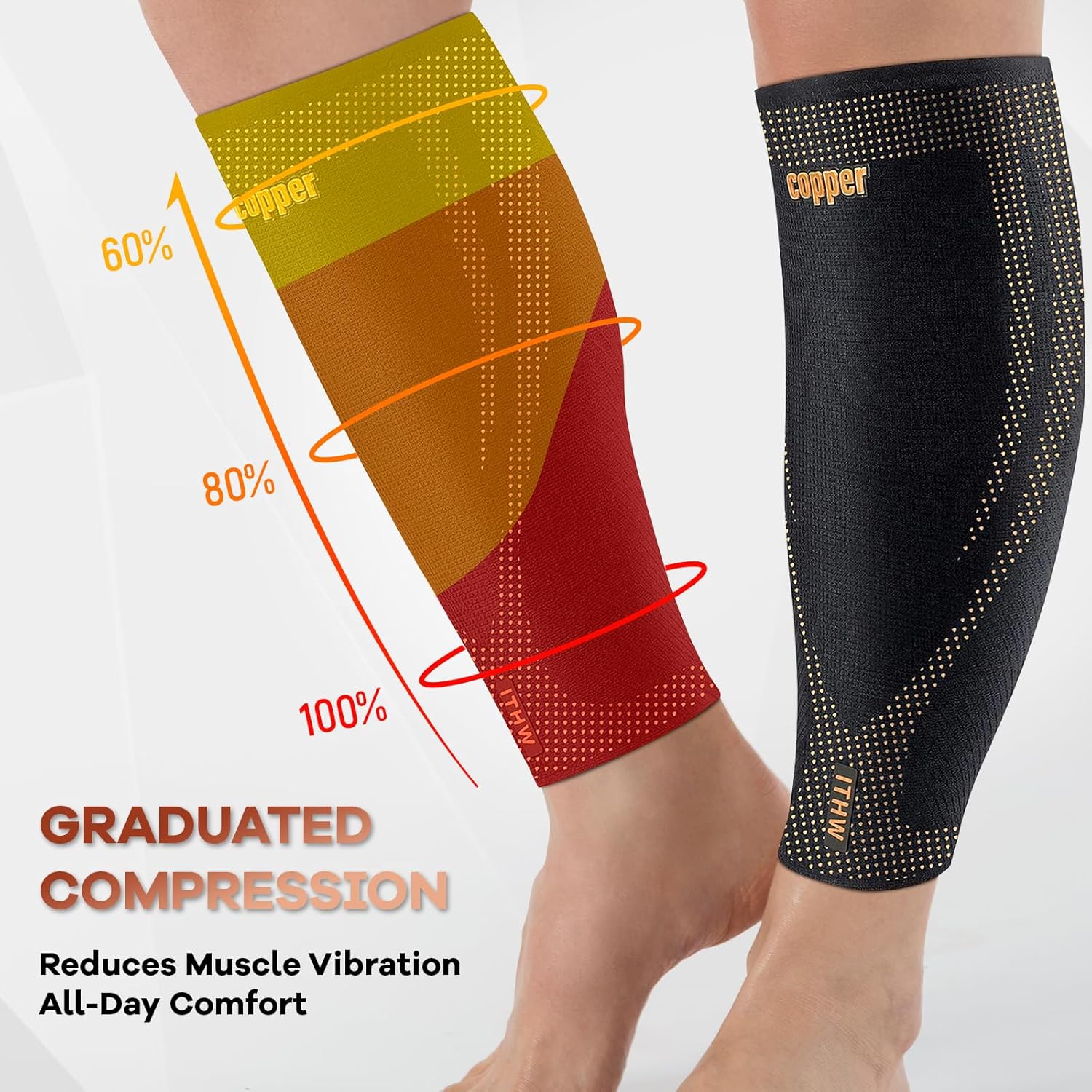 Copper Calf Compression Sleeves for Men & Women - Premium High Stretch Graduated Compression with Anti-Slip Grip |