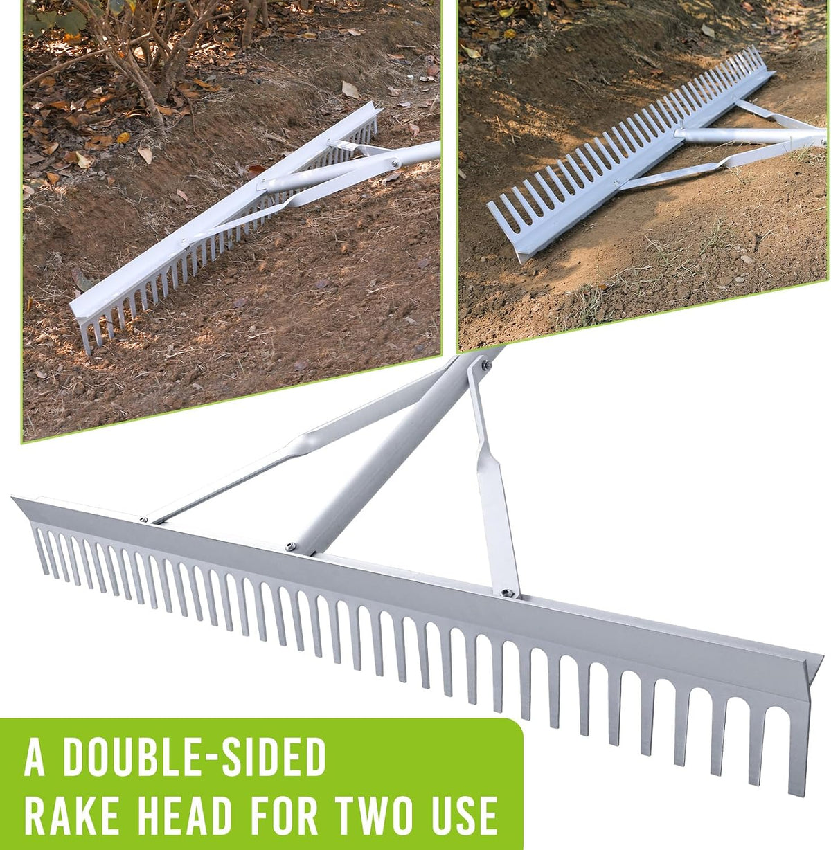 36 Inch Aluminum Landscape Rake | Garden Rake, Heavy Duty, Metal Construction, Loosening Soil