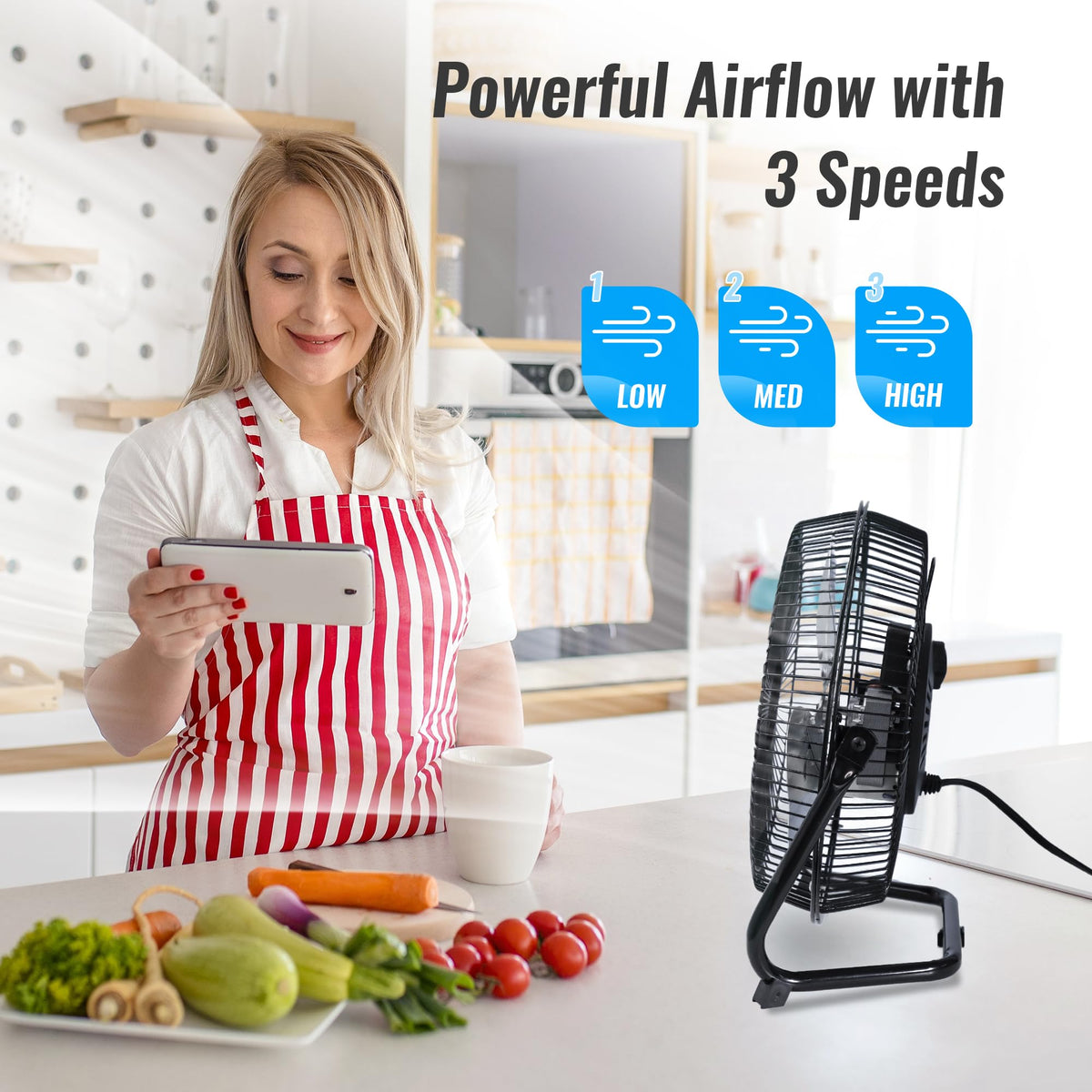 9 Inch Metal Floor Fan with Upgraded Airflow, Black