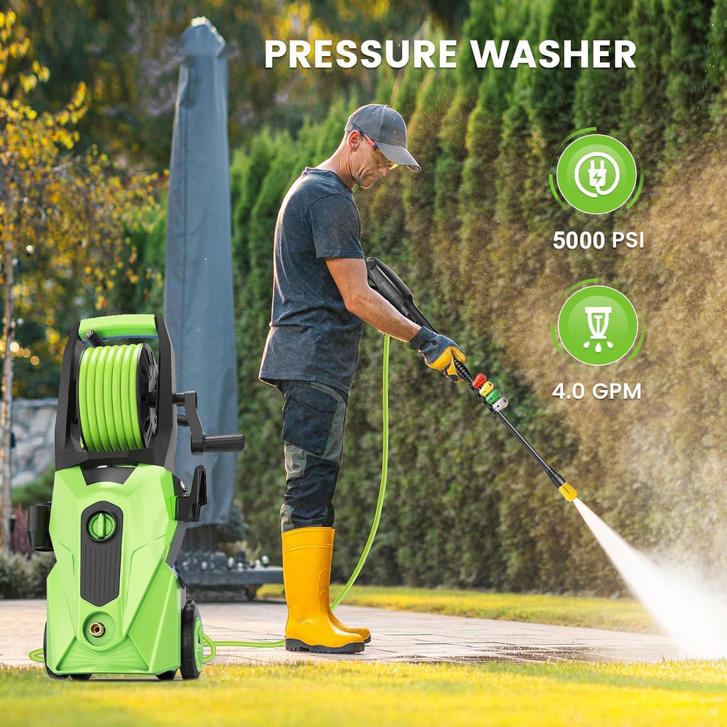 Electric Pressure Washer 5000PSI, 4.0GPM Portable Power Washer, Water Pressure Washer with 33FT Hose, 4 Nozzle